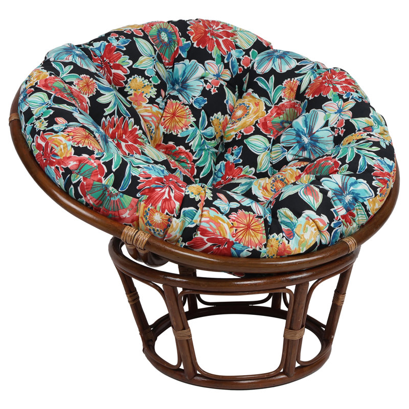 Outdoor Papasan Cushion (Cushion Only), 52" W x 52" D, Black/Colsen Noir Floral