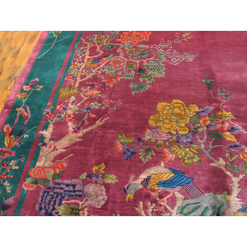 Chinese Antique - Art Deco Rectangle Room Size Wool Knotted 1920s Rug