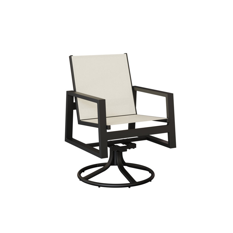 Chaise berçante pivotante en aluminium noir mat avec toile blanche Ohlson, Blanc, Aluminium noir mat