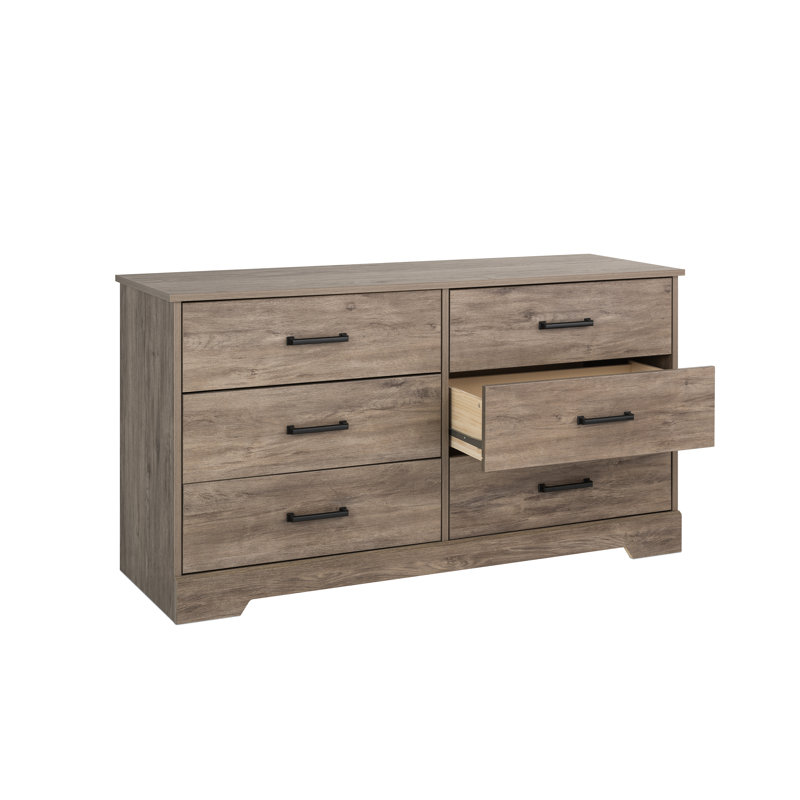 Commode double 6 tiroirs l 53,25 po Yazeed, Brun rustique