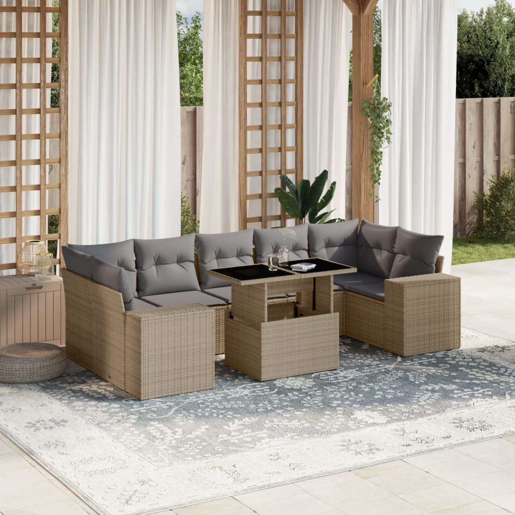 8-teiliges Gartensofa-Set mit Polstern aus Poly-Rattan