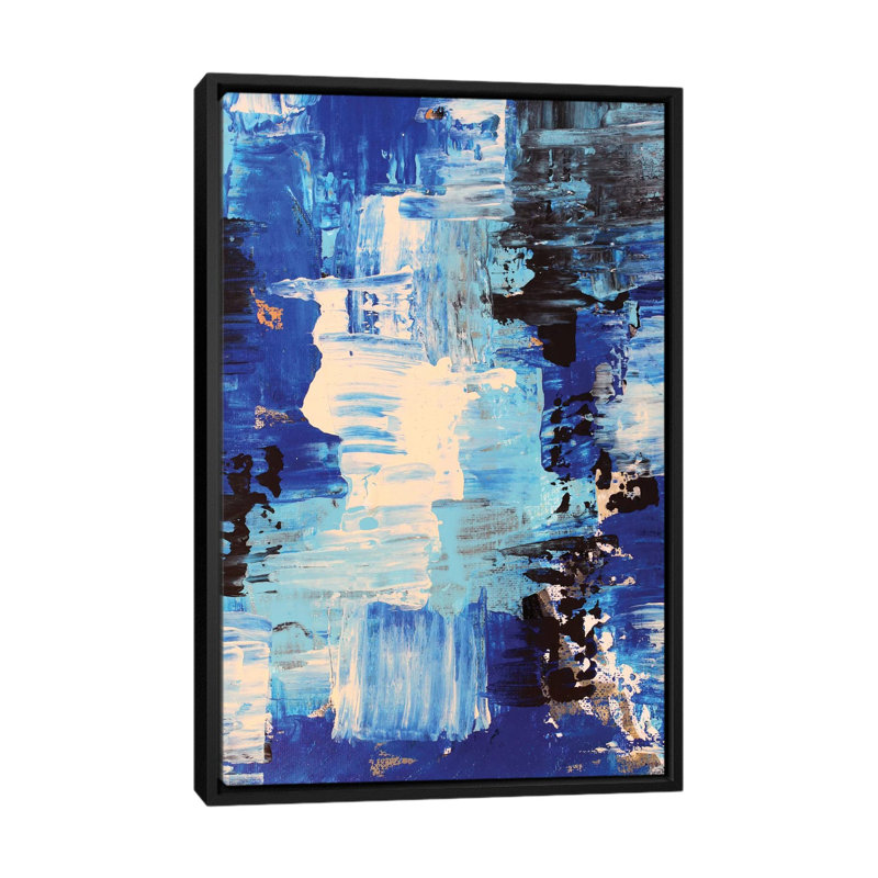 « blue abstract ii », impression sur toile, H 26 po x l 18 po x P 1,5 po, Toile avec cadre noir, Pas de tapis