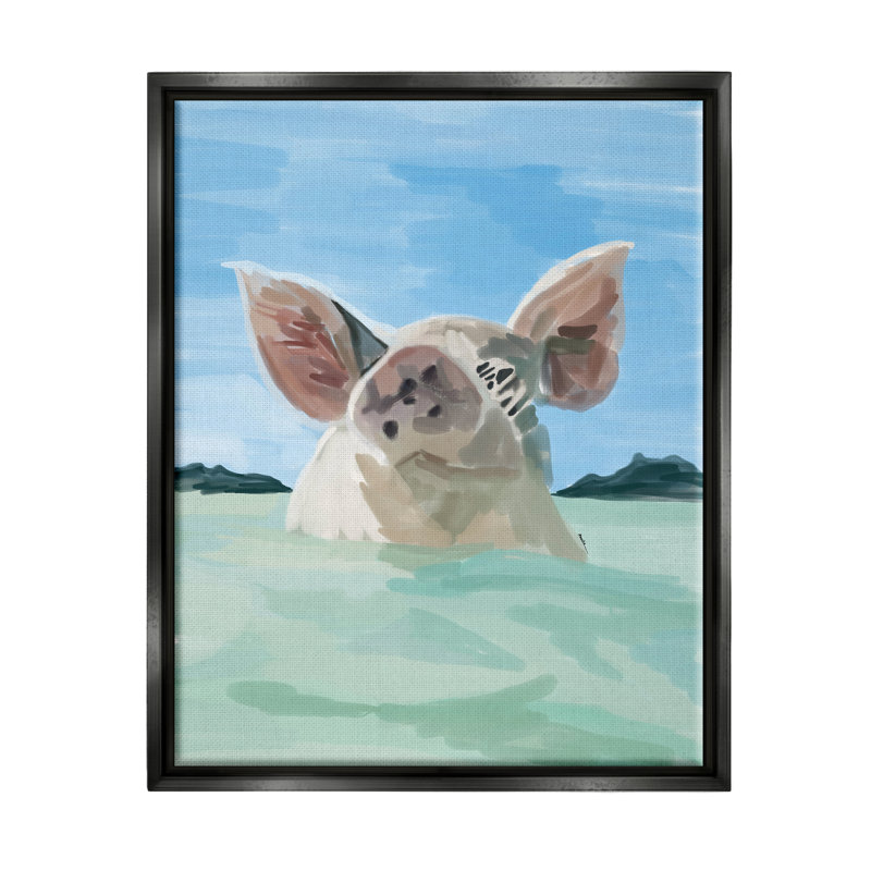 "Rosalind Wheeler", cochon nageant sur toile flottante par Amelia Noyes, H 21 po x l 17 po x P 1,7 po