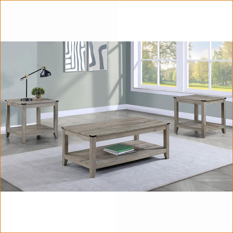Table basse contemporaine en bois rustique pour le salon, double piédestal robuste et amp; Assemblage facile