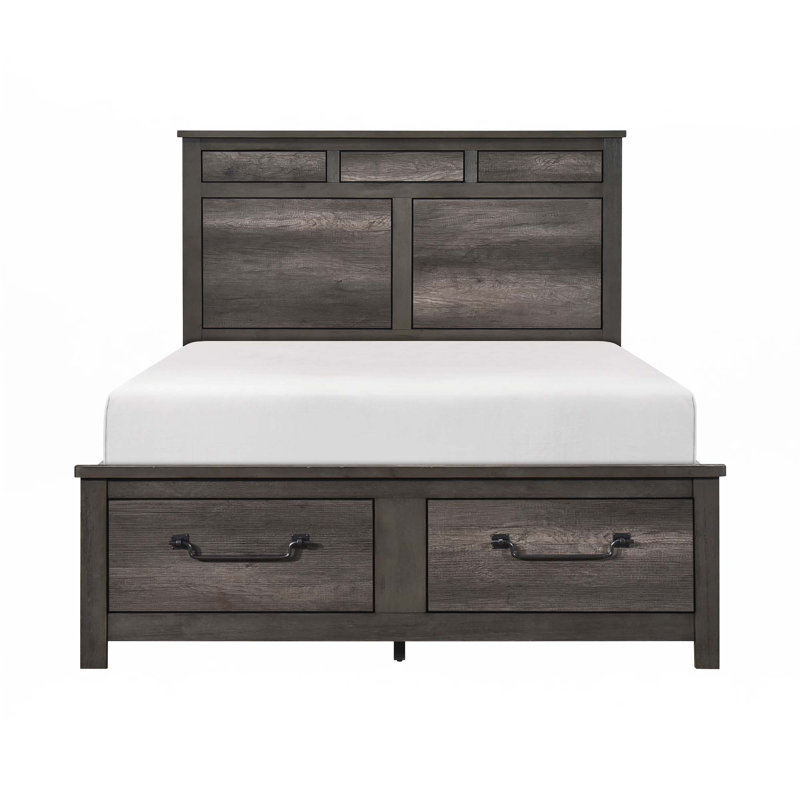Grand lit plateforme 1pc gris avec rangement pour pied de lit