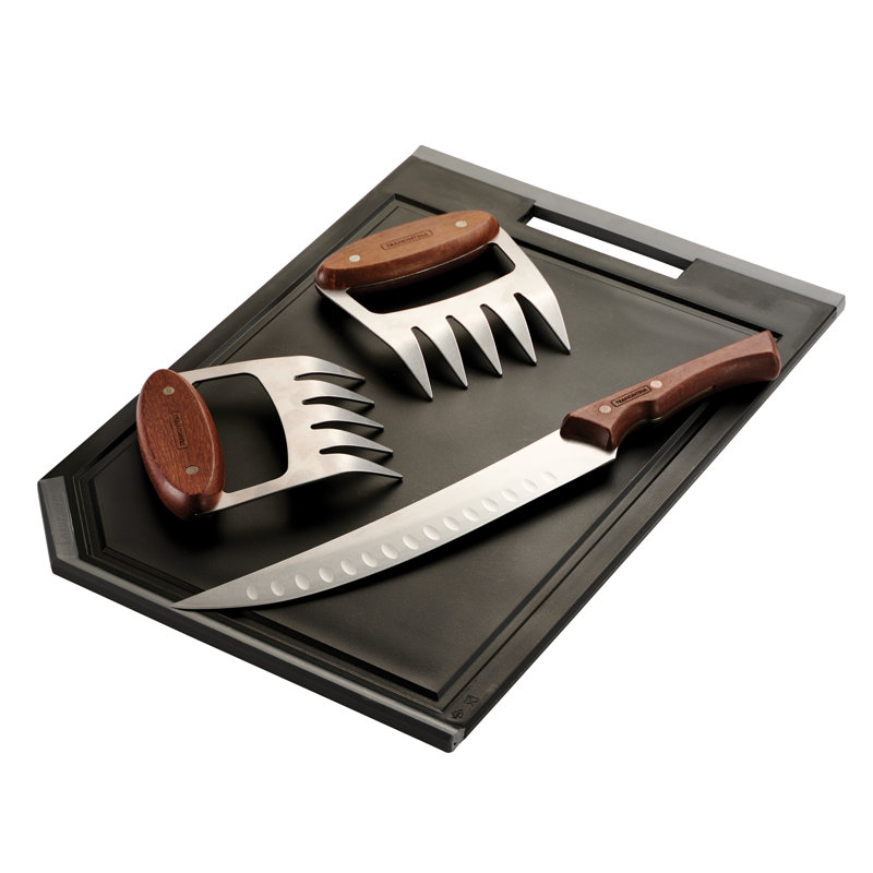 Black Rectangular Plastic Cutting Board Set with Knife and Shredder Claws