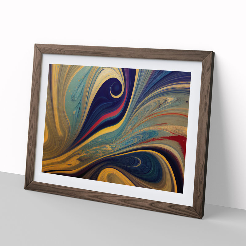 Abstract Marbling Art Vol.4 - Framed Print, 46cm H x 64cm W x 2cm D, Walnut