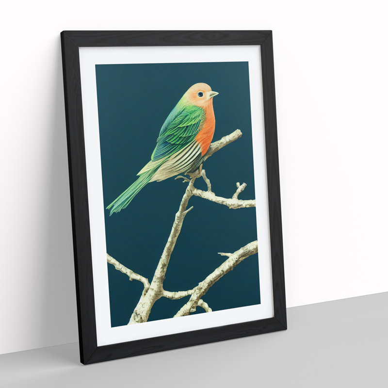 XV1022-3757X Resting Bird - Print, Black Framed, 66cm H x 48cm W, White