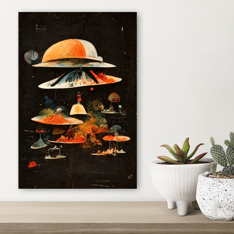 Celestial Layers Colorful Mystical Retro Landscape Nature Wall Art Print by Treechild - Wrapped Canvas Print