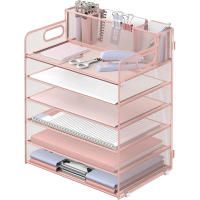 6 Tier Metal Desk File Organizer With Handle And Pen Holders