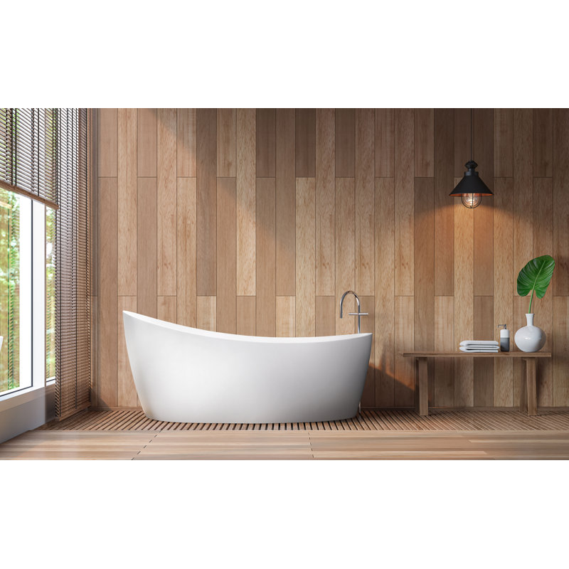Dune 59'' x 32'' Freestanding Soaking Solid Surface Bathtub, Matte White