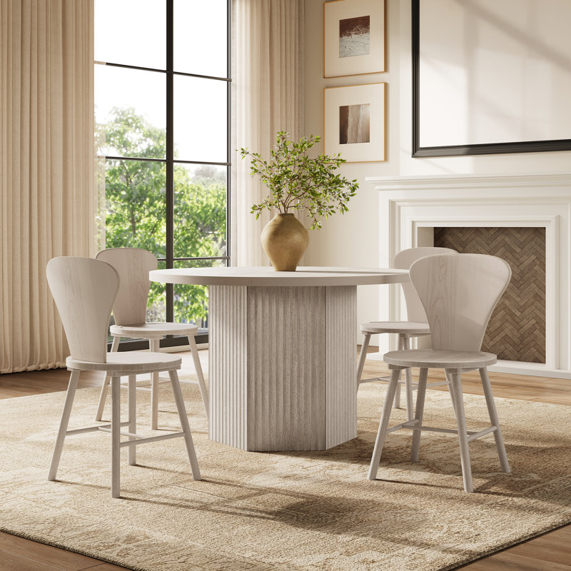 4-Person Solid Wood Dining Set With 47" Round Table And 2 Curved Back Chairs, 5 Pieces: Table, 4 Chairs, Dark Gray Alder