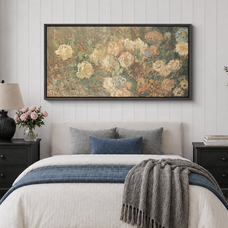 Abstrait botanique rétro, bouquet de fleurs, campagne française, images extra larges, impression sur toile encadrée
