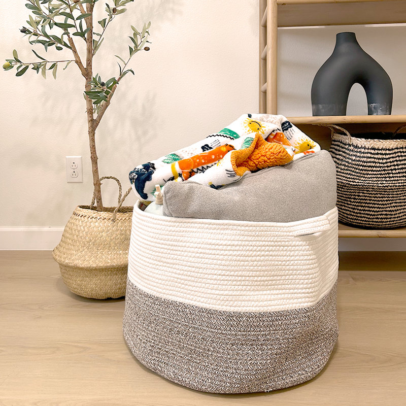 Panier en tissu, Brun / blanc, H 13,8 po x l 21,7 po x P 21,7 po
