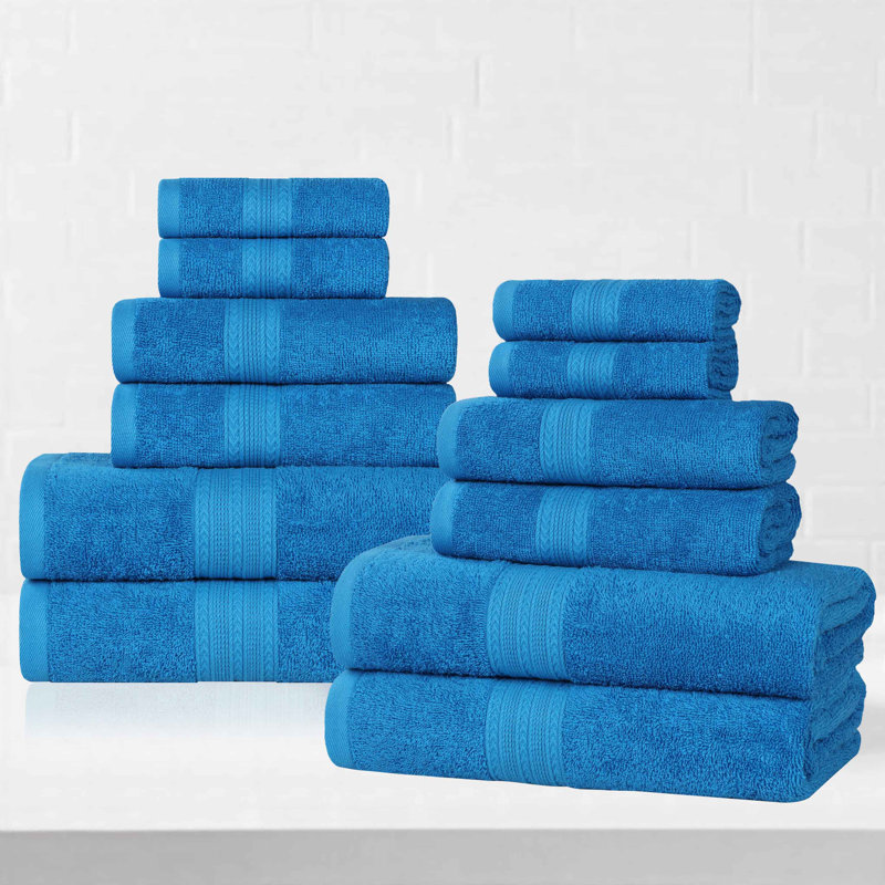 Hannu Eco-Friendly Sustainable Cotton 12 Piece Assorted Bathroom Towel Set, Aster Blue