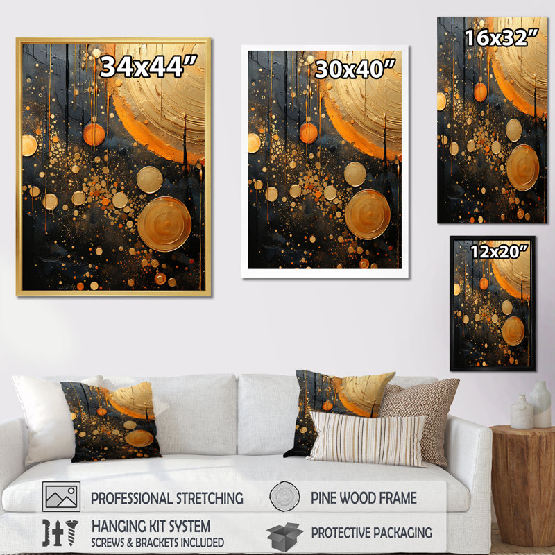 Décoration murale élégante grise dorée industrielle - Collages abstraits, H 32 po x l 24 po x P 1 po, Toile tendue