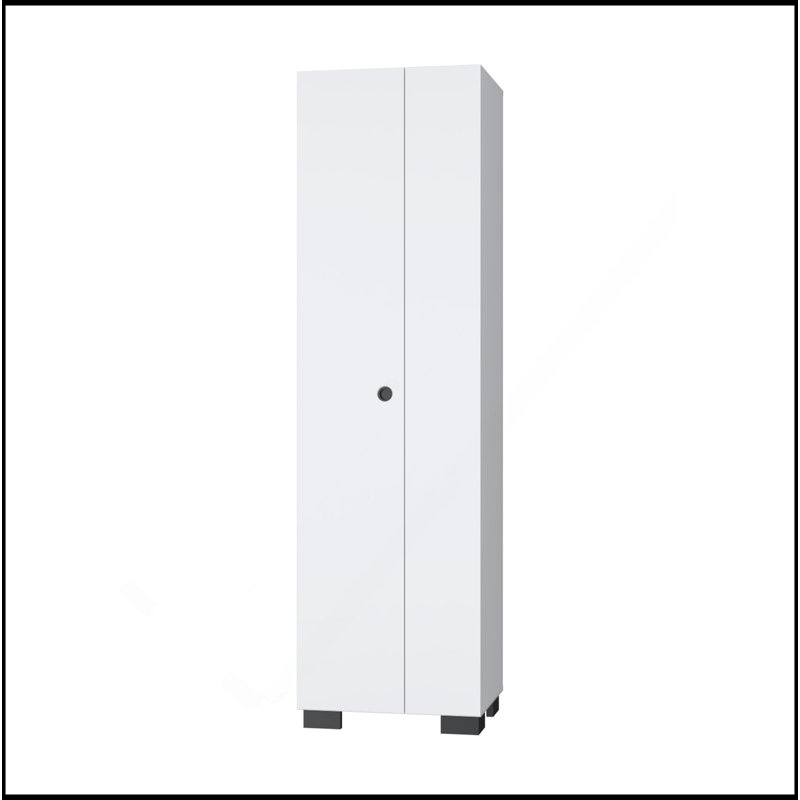 Armoire à balai Aiken avec tablettes de rangement et supports à balai, blanc