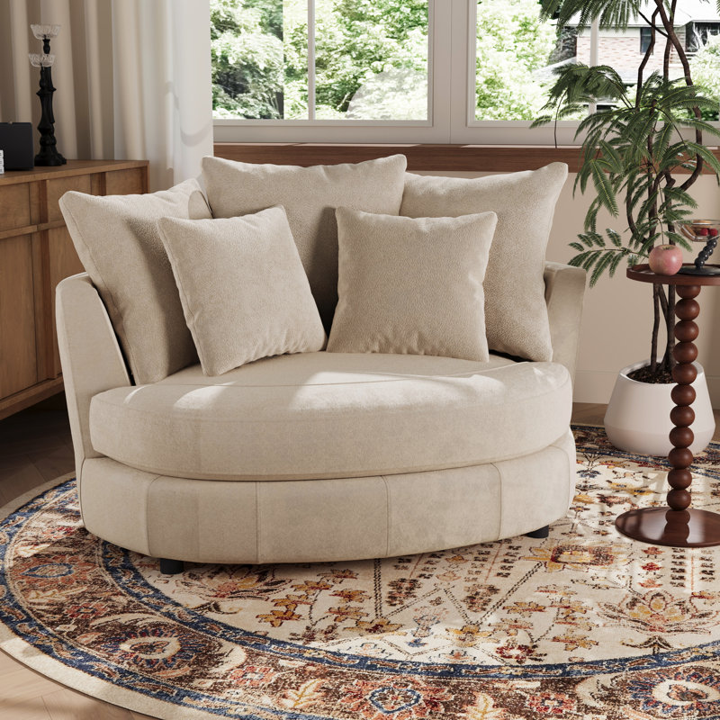 54.9" W Slipcovered Accent Barrel Chair,modern Oversized Sofa Chair With 5 Pillows, Wheat