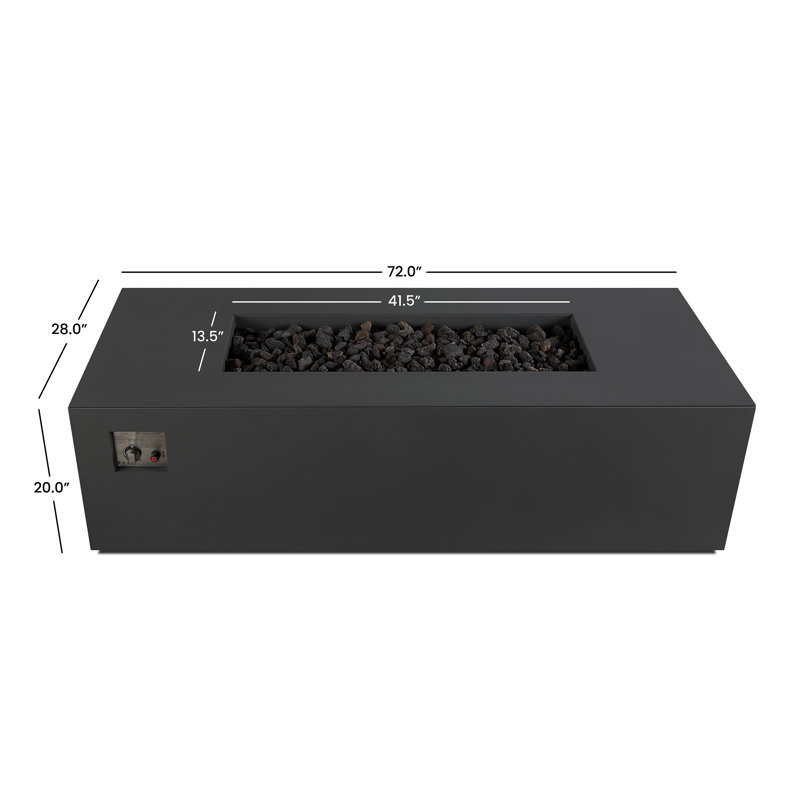 Coden Rectangle Metal Propane Fire Pit Table with Hidden Tank by Jensen Co., Charcoal Gray, 20'' H x 72'' W x 28'' D