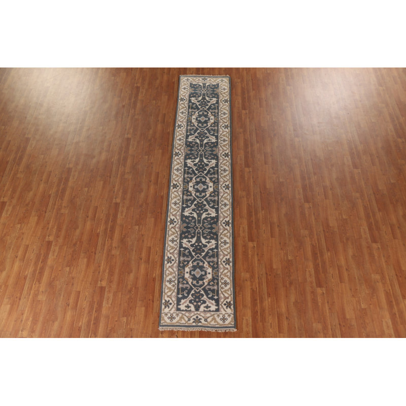 Tapis de couloir bleu Oushak 3x12