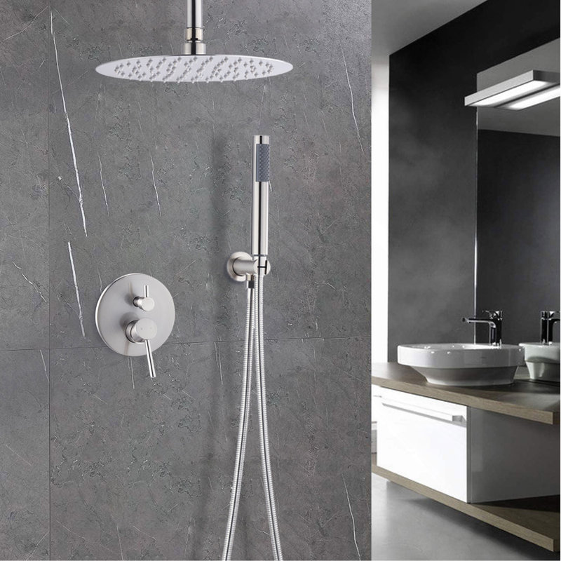Dome shower system Shower head combination set wall mounted with 10 inch shower head and hand held shower head, brushed nickel finish