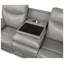 Canapé double inclinable gris 1 pièce avec porte-gobelets rabattables, prises de courant USB et tiroir caché en similicuir rembourré
