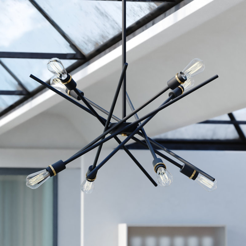 Halsted 29.25" Black and Satin Brass Mid-Century Modern Chandelier