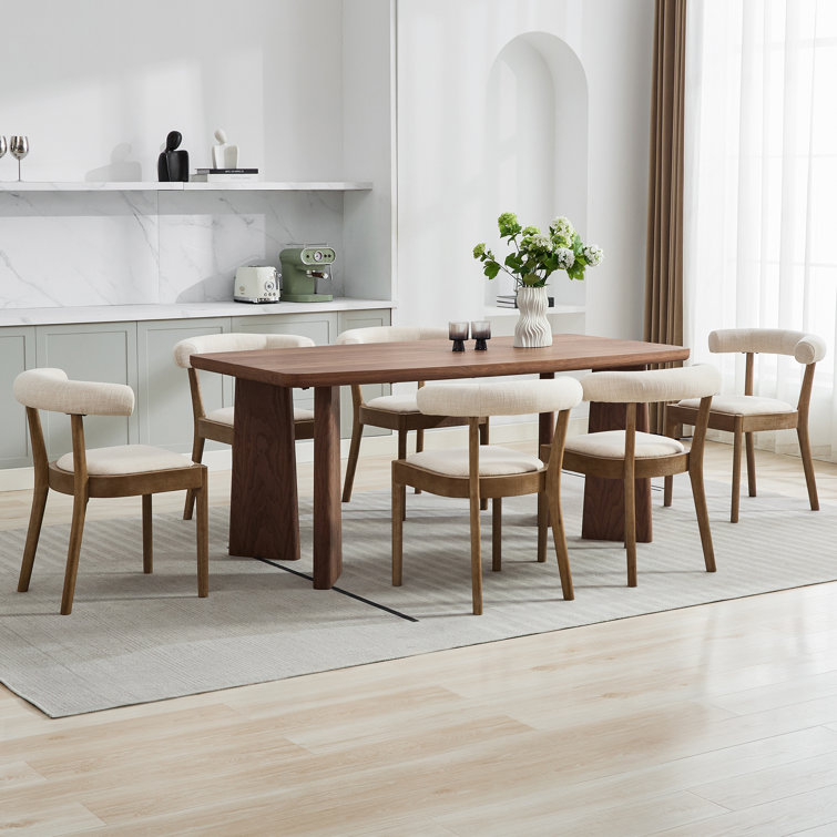 Modern Dining Table Set, Rectangular Walnut Dining Table And Upholstered Barrel Back Dining Chair With Solid Wood Frame For Dining Room/Kitchen