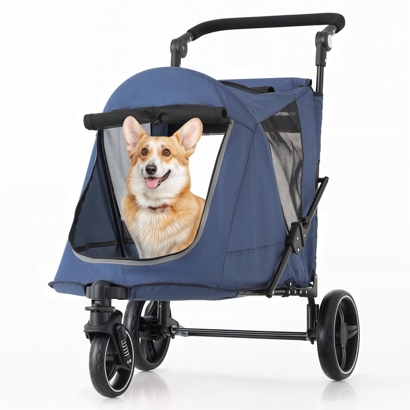 Large Steel Frame Pet Stroller with Rubber Wheels