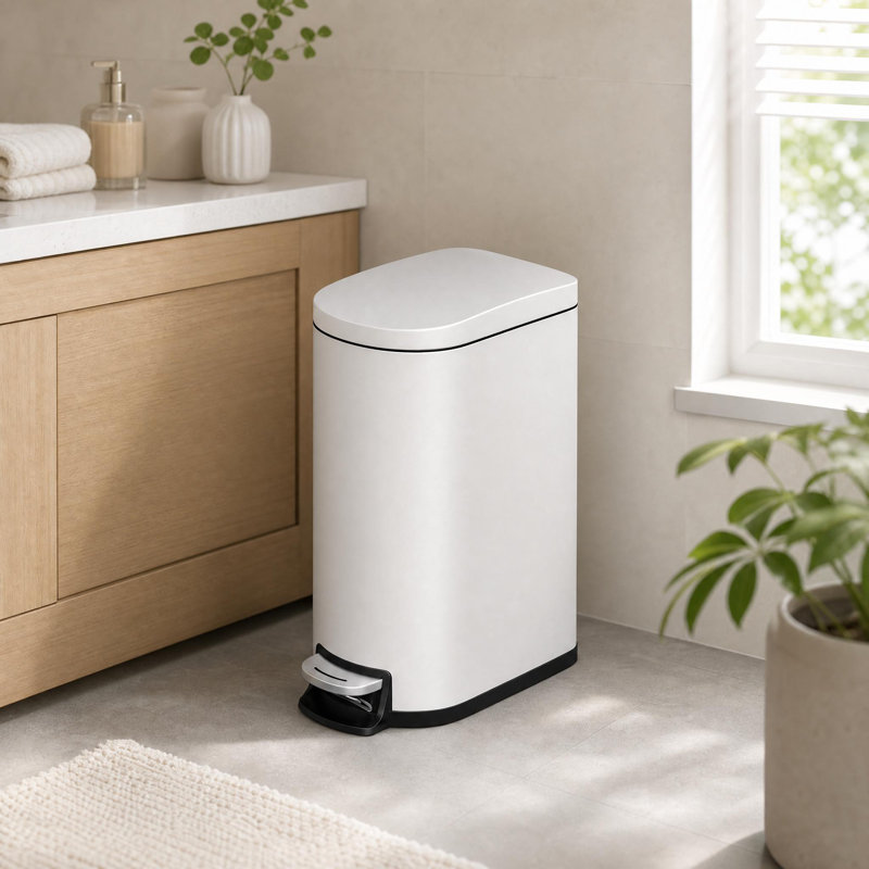Poubelle de salle de bain 1,6 gallon avec seau intérieur amovible, Blanc