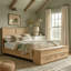 Lit plateforme avec rangement en bois avec 2 tiroirs et 2 compartiments de rangement au pied du lit-125974006-125974007