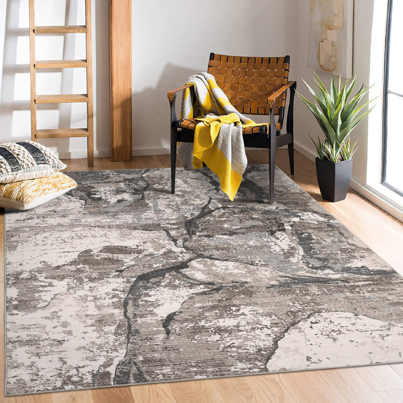 Tapis abstrait lavable pour salon, chambre à coucher et buanderie, Brown, Runner 2' x 6'