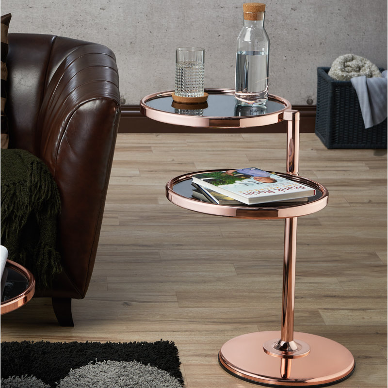 Glass Top Pedestal End Table, Rose Gold