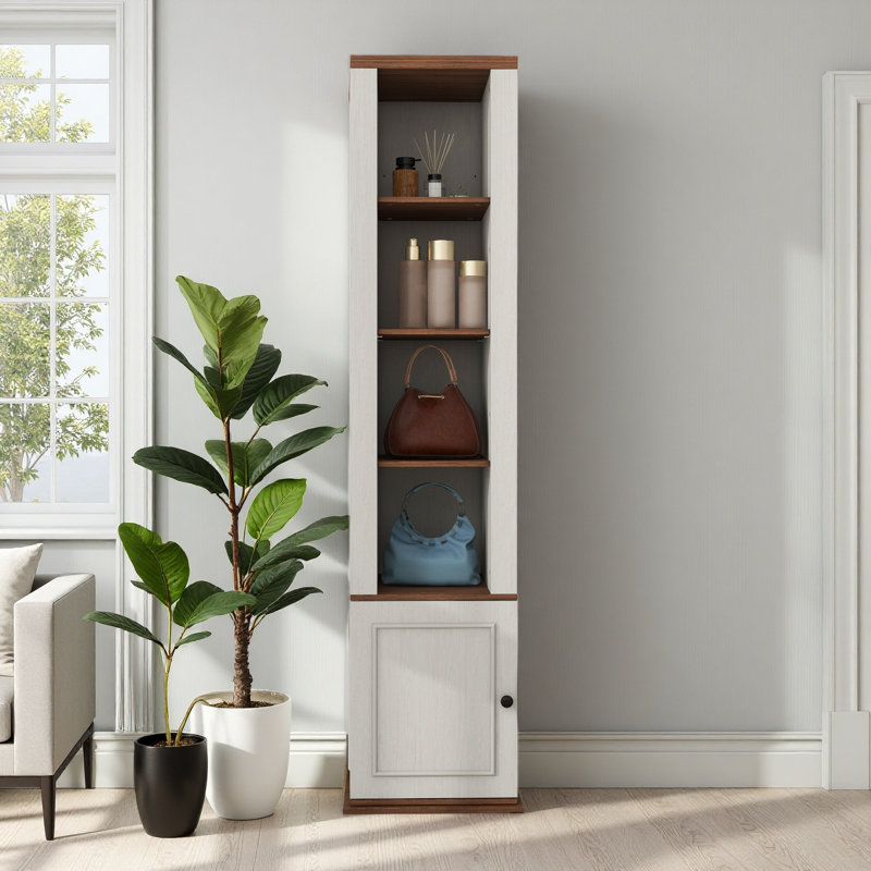 Armoire de rangement rotative à 360 ° avec miroir pleine longueur, 8 tablettes ouvertes des deux côtés, un crochet latéral, 1 porte avec tablette