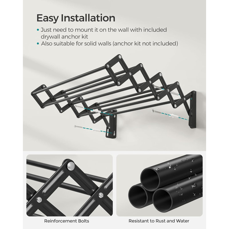 Metal Foldable Wall-Mounted Drying Rack, Black