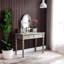Meuble-lavabo 35,43 po en bois de frêne gris massif avec miroir et tabouret de coiffeuse