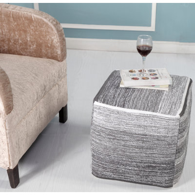 Durdham Park Modern Distressed Handmade Cotton Cubic Upholstered Ottoman Pouf