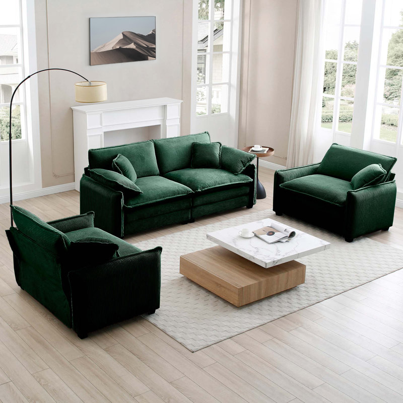 Living Room Set, Corduroy Sofa, For Living Room, Green