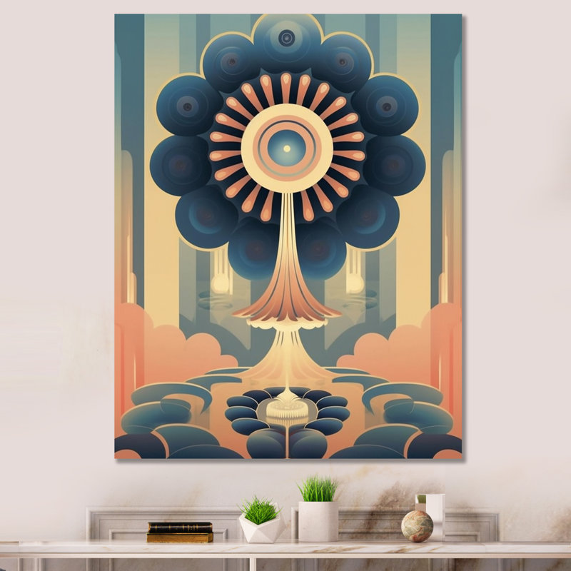 Pleine lune rétro paysage futuriste, Toile tendue, H 20 po x l 12 po x P 1 po
