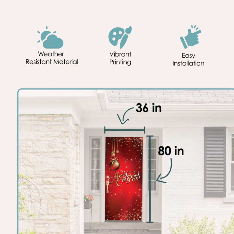 Bannière de porte de Noël ornements rouges et dorés 36 po x 80 po