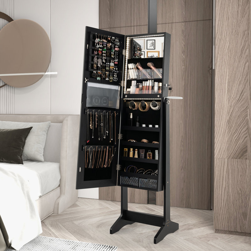 Jewellery Cabinet with Mirror Jewelry Armoire, Black