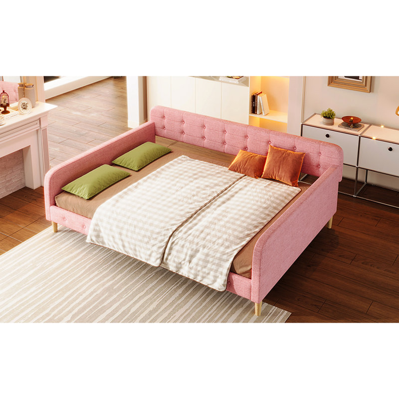 , Queen Size, Upholstered Daybed, Modern, Functional, Living Room, Strong Pine Legs, Easy Assembly Elegant, Solid Frame, Slat Kit