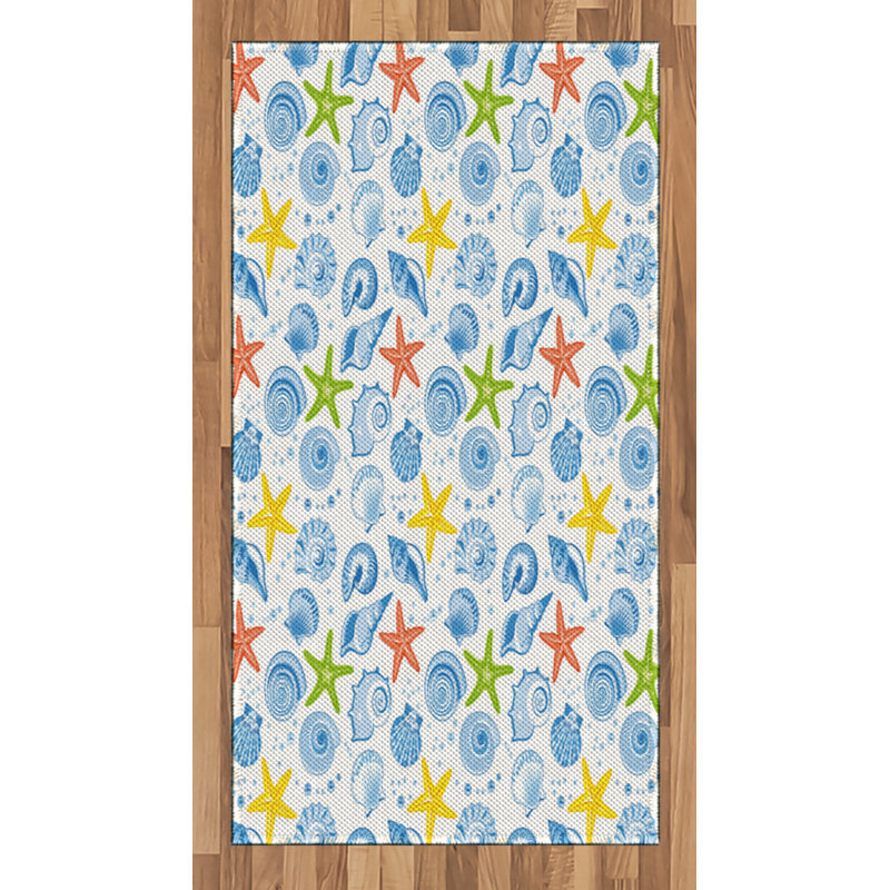 Sea Shells High Density Long Fiber Poly Threads Decorative Area Rug Carpet, Rectangle 2'7" x 5'