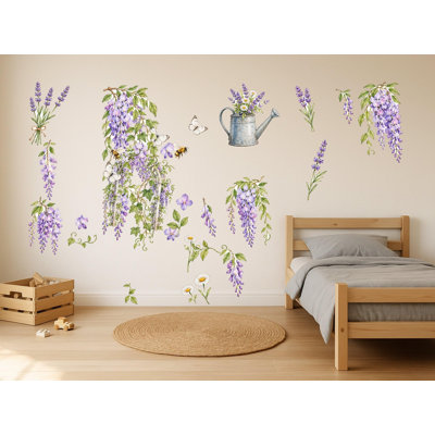 Wisteria Garden Wall Decals, Set of 33 Peel and Stick Nursery Wall Stickers, Satin Finish Removable Kids Room Wall Art, 20"W x 20"H (50 x 50 cm)