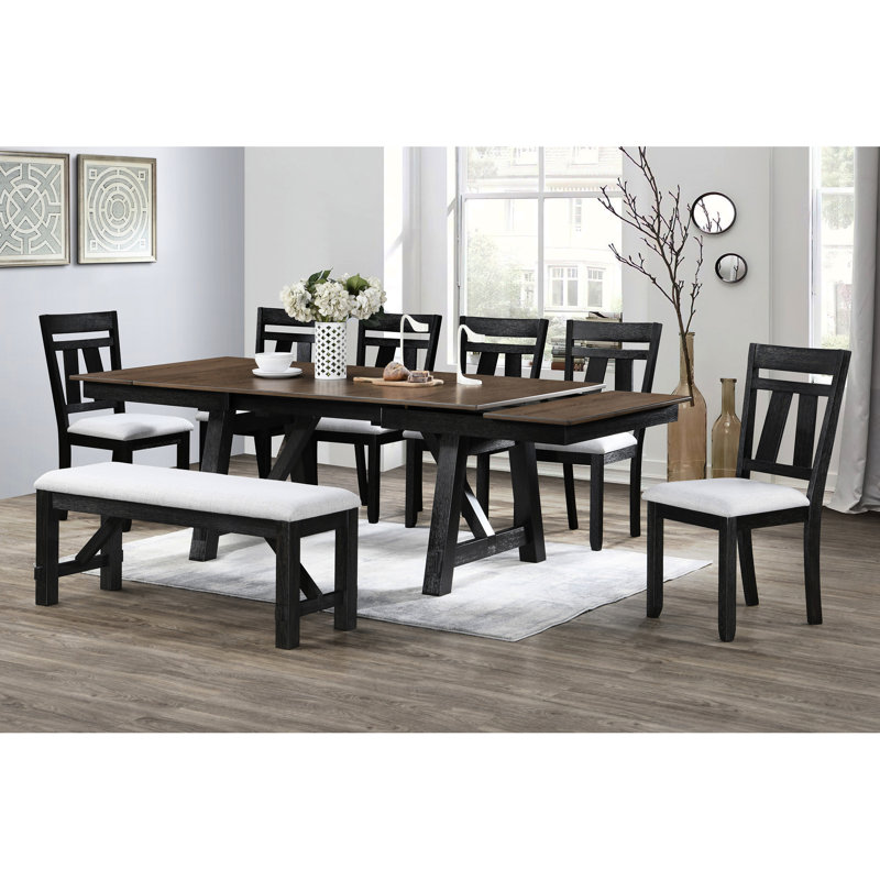 Transitional Wooden Bench With 76Mm Thick Cushion Seat In Wheat Charcoal Color For Dining And Bedroom Solid Wood Upholstered Finish Area