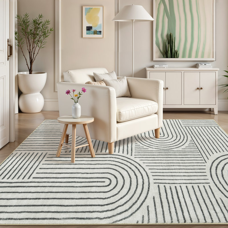 Abstract Washable Area Rug Soft Bedroom Rug for Living Room Ultra-Thin Non Slip Office Carpet, Rectangle 4' x 6'