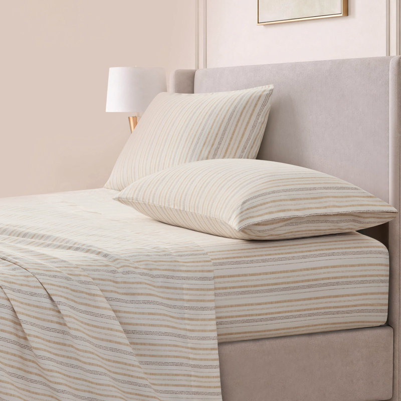 Draps en microfibre Nine West avec taies d'oreiller supplémentaires, Lit simple, Beige-solaire