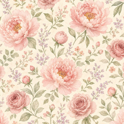 Panneau adhésif pelez et collez à motif floral rose crème rétro l 23,6 po x H 118 po auto-adhésif