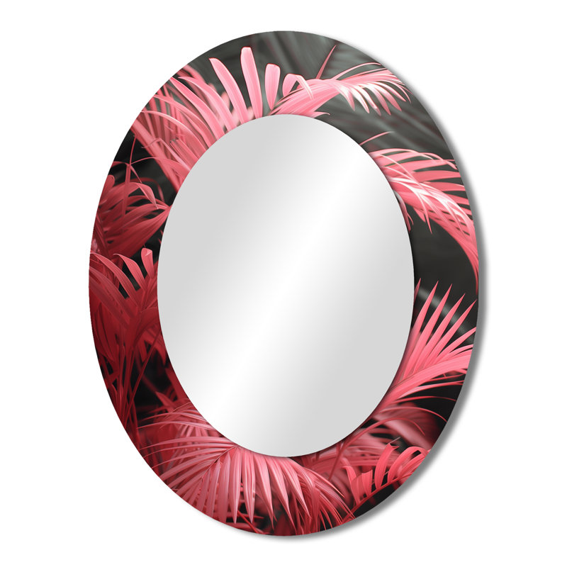 Palmiers roses et gris glamour - miroir mural ovale tropical rose, 43 po x 33 po