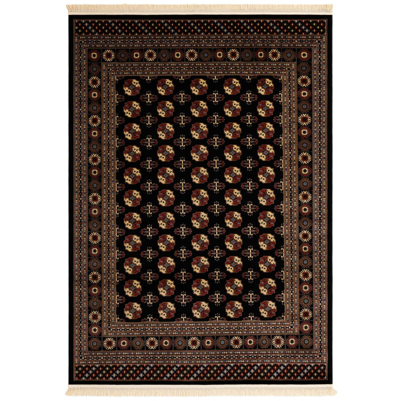 Traditional Hinshaw Runner Rug Black Color, Rectangle 7'1" x 10'